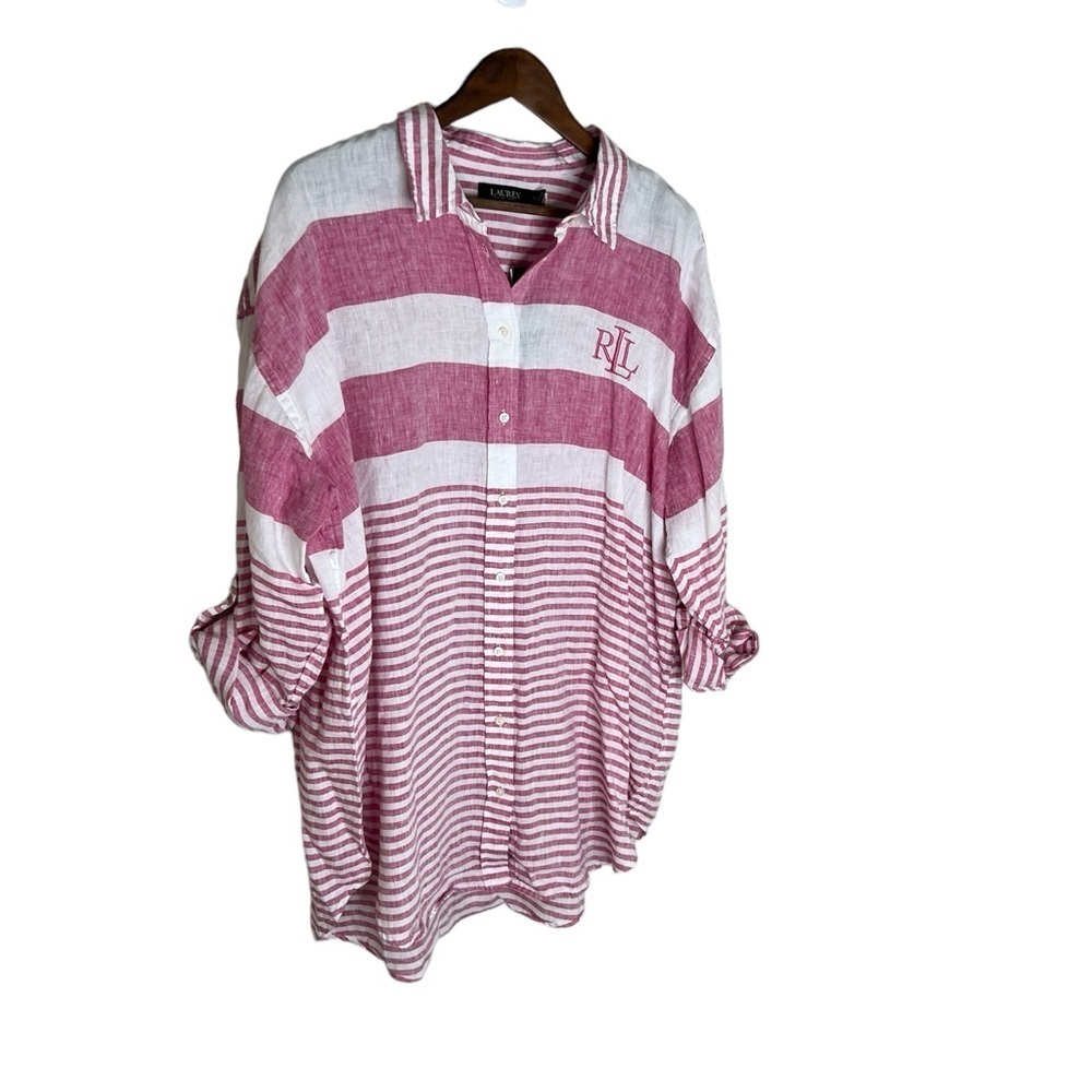 Lauren Ralph LRL Oversized Linen Buttoned Up Tunic Dress - Picture 4 of 13